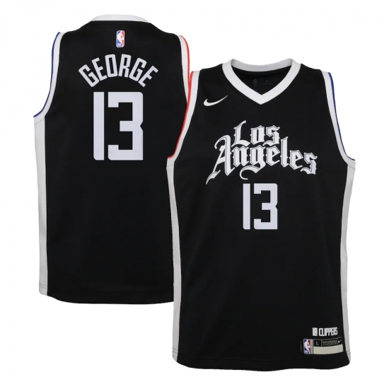 Youth LA Clippers #13 Paul George Nike Black 2020-21 Swingman Jersey - Ujersey