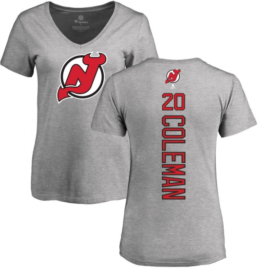 NHL Women's Adidas New Jersey Devils #20 Blake Coleman Ash Backer T-Shirt - Ujersey