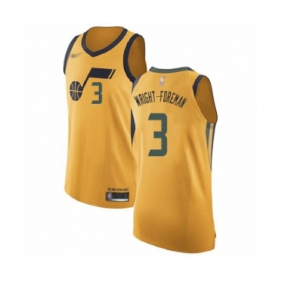 Men's Utah Jazz #3 Justin Wright-Foreman Authentic Gold Basketball Jersey Statement Edition - Ujersey