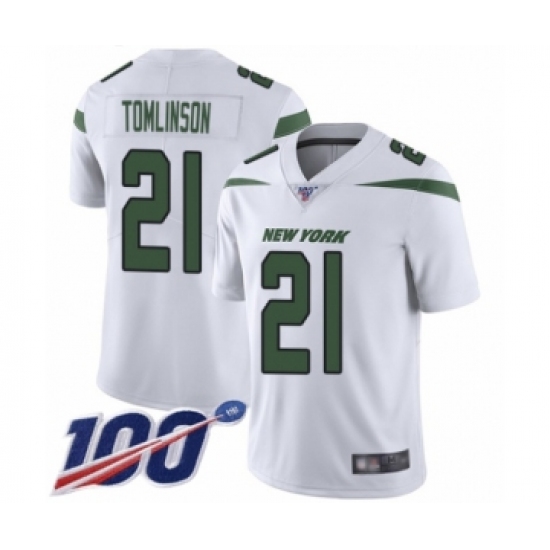 Men's New York Jets #21 LaDainian Tomlinson White Vapor Untouchable Limited Player 100th Season Football Jersey - Ujersey