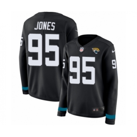 Women's Nike Jacksonville Jaguars #95 Abry Jones Limited Black Therma Long Sleeve NFL Jersey - Ujersey