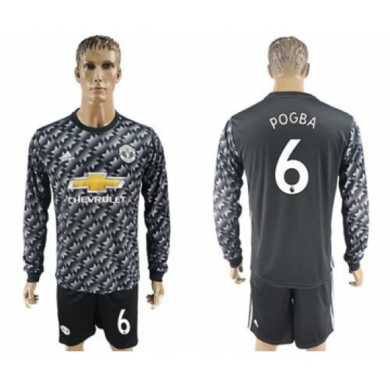 Manchester United #6 Pogba Black Long Sleeves Soccer Club Jersey