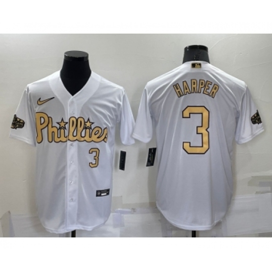 Men's Philadelphia Phillies #3 Bryce Harper Number White 2022 All Star Stitched Cool Base Nike Jersey - Ujersey