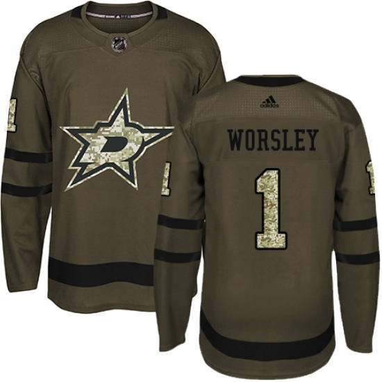 Men's Adidas Dallas Stars #1 Gump Worsley Authentic Green Salute to Service NHL Jersey - Ujersey