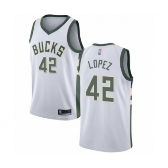 Men's Milwaukee Bucks #42 Robin Lopez Authentic White Basketball Jersey - Association Edition - Ujersey