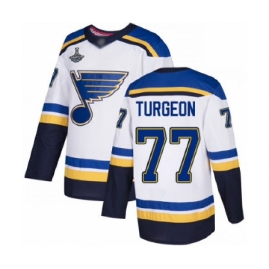 Youth St. Louis Blues #77 Pierre Turgeon Authentic White Away 2019 Stanley Cup Champions Hockey Jersey - Ujersey