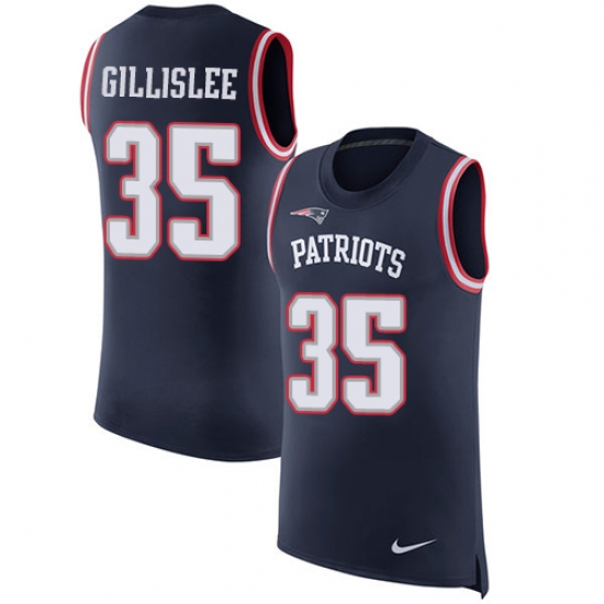 Men's Nike New England Patriots #35 Mike Gillislee Limited Navy Blue Rush Player Name & Number Tank Top NFL Jersey - Ujersey