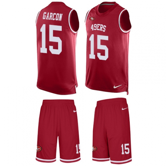 Men's Nike San Francisco 49ers #15 Pierre Garcon Limited Red Tank Top Suit NFL Jersey - Ujersey