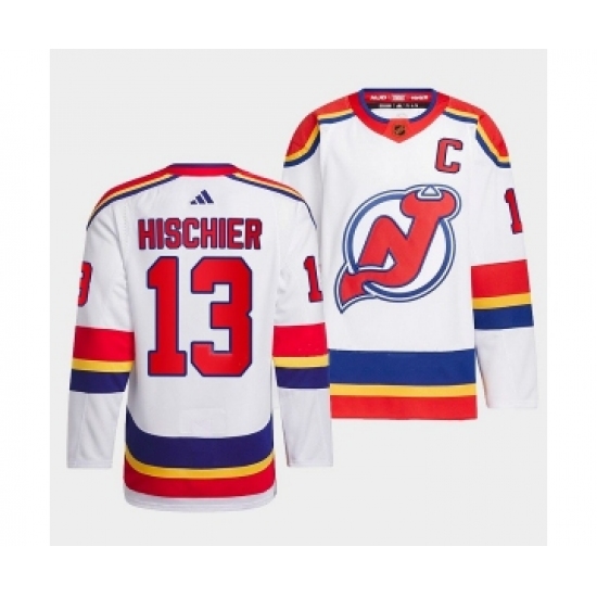 Men's New Jersey Devils #13 Nico Hischier White 2022-23 Reverse Retro Stitched Jersey - Ujersey