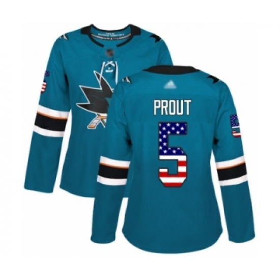 Women's San Jose Sharks #5 Dalton Prout Authentic Teal Green USA Flag Fashion Hockey Jersey - Ujersey