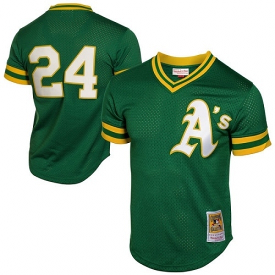Men's Mitchell and Ness Oakland Athletics #24 Rickey Henderson Replica Green 1991 Throwback MLB Jersey - Ujersey