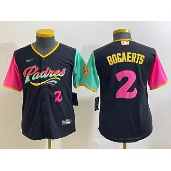 Youth San Diego Padres #2 Xander Bogaerts Number Black NEW 2023 City Connect Cool Base Stitched Jersey - Ujersey