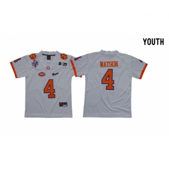Clemson Tigers 4 Deshaun Watson White Youth Diamond Logo 1975-1978 Fuller College Jersey - Ujersey