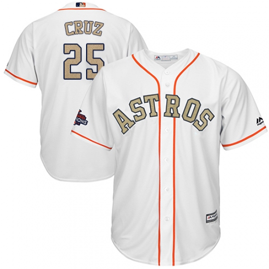 Men's Majestic Houston Astros #25 Jose Cruz Jr. Replica White 2018 Gold Program Cool Base MLB Jersey - Ujersey