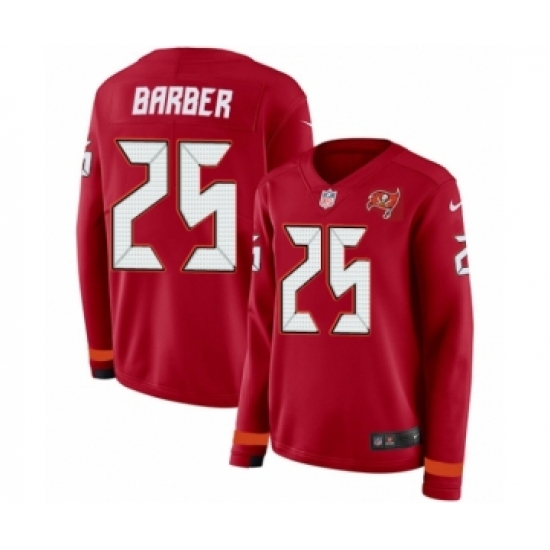 Women's Nike Tampa Bay Buccaneers #25 Peyton Barber Limited Red Therma Long Sleeve NFL Jersey - Ujersey