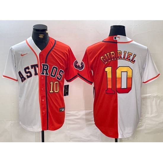 Men's Houston Astros #10 Yuli Gurriel White Orange Split Stitched Baseball Jerseys - Ujersey