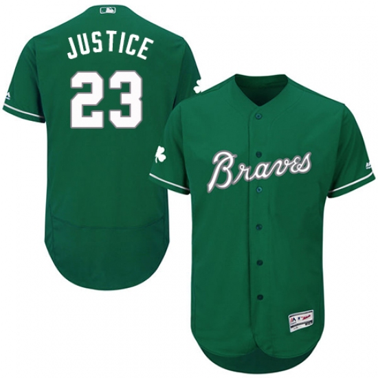 Men's Majestic Atlanta Braves #23 David Justice Green Celtic Flexbase Authentic Collection MLB Jersey - Ujersey
