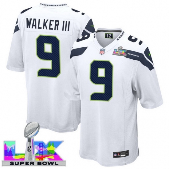 Men's Seattle Seahawks #9 Kenneth Walker III White 2025 2026 Super Bowl LX F U S E Stitched Jersey - Ujersey