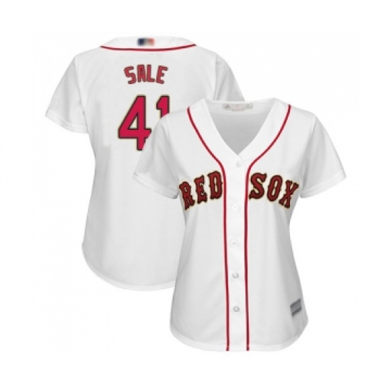 Women's Boston Red Sox #41 Chris Sale Authentic White 2019 Gold Program Cool Base Baseball Jersey - Ujersey