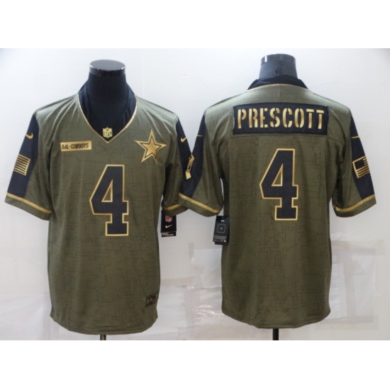 Men's Dallas Cowboys #4 Dak Prescott Gold 2021 Salute To Service Limited Player Jersey - Ujersey