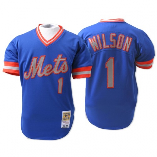 Men's Mitchell and Ness New York Mets #1 Mookie Wilson Replica Blue Throwback MLB Jersey - Ujersey