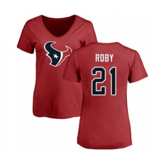 Football Women's Houston Texans #21 Bradley Roby Red Name & Number Logo T-Shirt - Ujersey