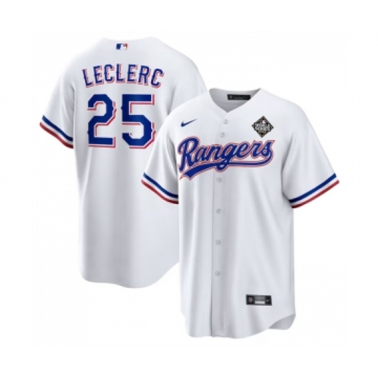 Men's Texas Rangers #25 José Leclerc White 2023 World Series Stitched Baseball Jersey - Ujersey