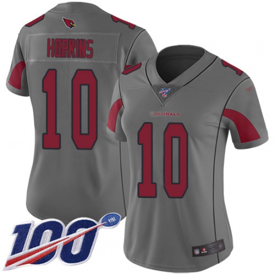 Women's Nike Arizona Cardinals #10 DeAndre Hopkins Silver Stitched NFL Limited Inverted Legend 100th Season Jersey - Ujersey