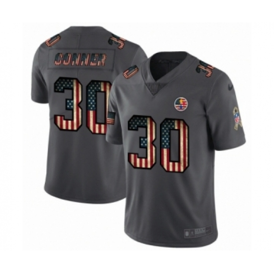 Men's Pittsburgh Steelers #30 James Conner Limited Black USA Flag 2019 Salute To Service Football Jersey - Ujersey