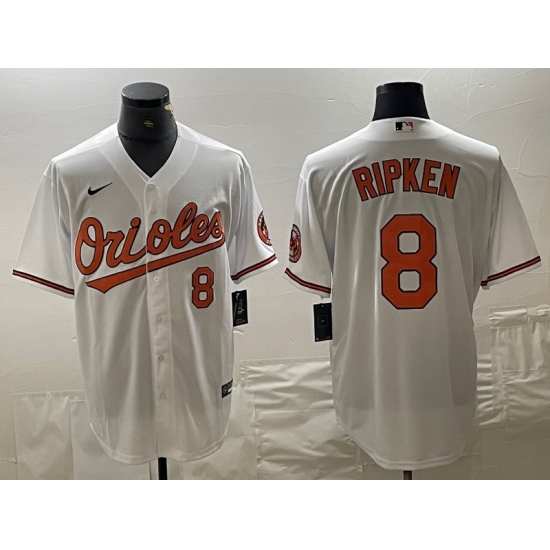 Men's Baltimore Orioles #8 Cal Ripken Jr Number White Cool Base Stitched Jersey - Ujersey
