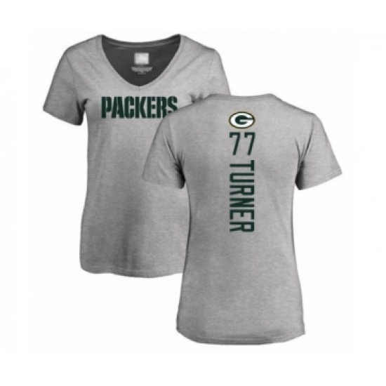 Football Women's Green Bay Packers #77 Billy Turner Ash Backer V-Neck T-Shirt - Ujersey