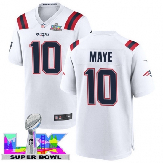 Men's New England Patriots #10 Drake Maye White 2025 2026 Super Bowl LX F U S E Stitched Jersey - ujerseystore