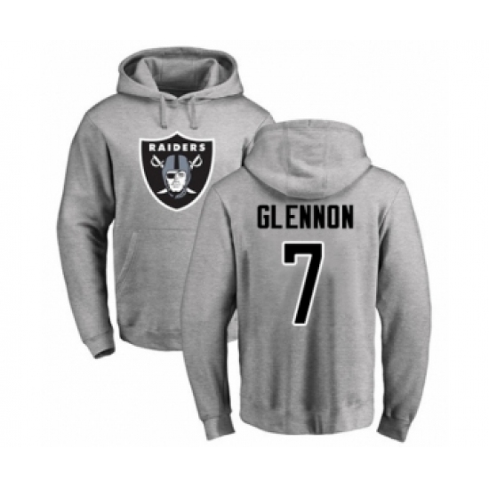 Football Oakland Raiders #7 Mike Glennon Ash Name & Number Logo Pullover Hoodie - Ujersey