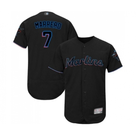 Men's Miami Marlins #7 Deven Marrero Black Alternate Flex Base Authentic Collection Baseball Jersey - Ujersey