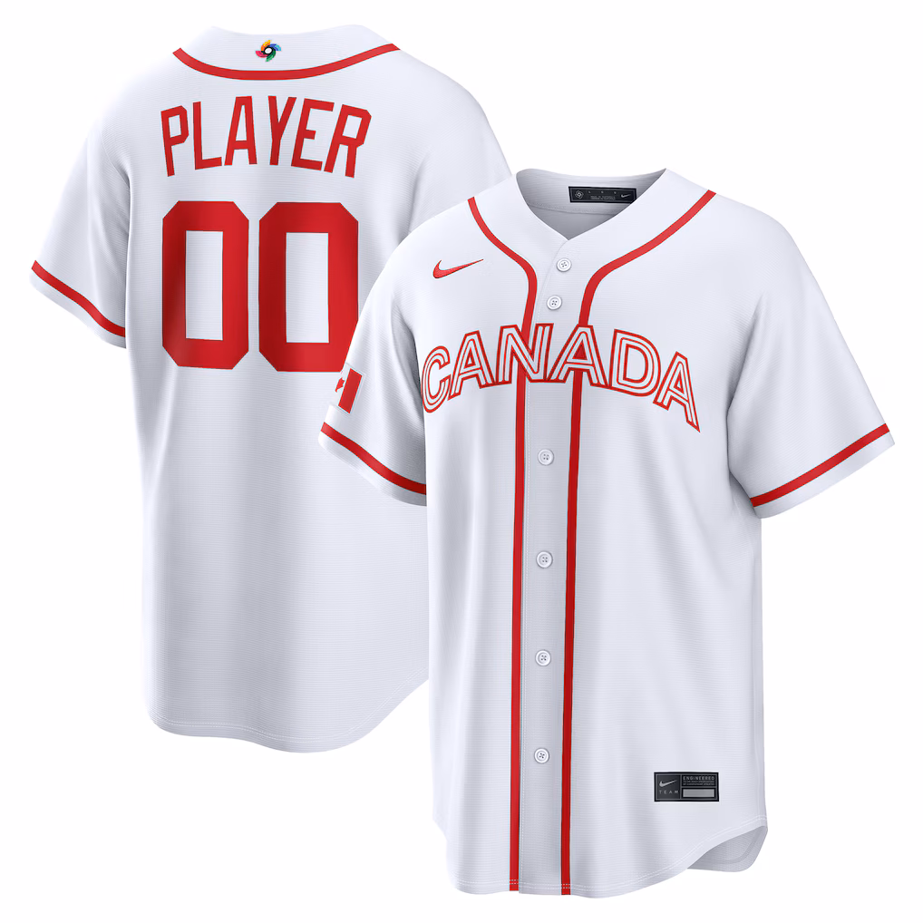 Men's Canada Baseball Nike White 2026 World Baseball Classic Home Pick-A-Player Jersey - U-jersey