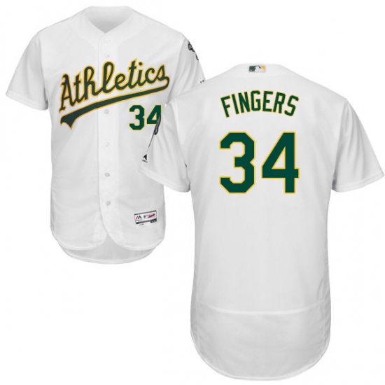 Men's Majestic Oakland Athletics #34 Rollie Fingers White Home Flex Base Authentic Collection MLB Jersey - Ujersey