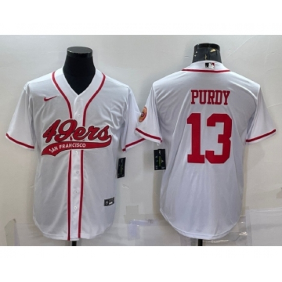 Men's San Francisco 49ers #13 Brock Purdy White With Patch Cool Base Stitched Baseball Jersey - Ujersey