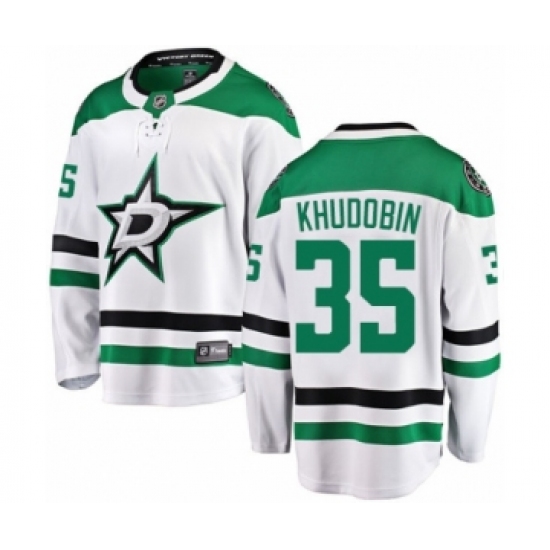 Men's Dallas Stars #35 Anton Khudobin Authentic White Away Fanatics Branded Breakaway NHL Jersey - Ujersey