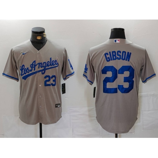Men's Los Angeles Dodgers #23 Kirk Gibson Number Grey With los Cool Base Stitched Jerseys - Ujersey