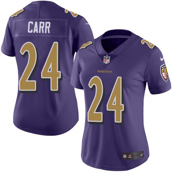 Women's Nike Baltimore Ravens #24 Brandon Carr Limited Purple Rush Vapor Untouchable NFL Jersey - Ujersey