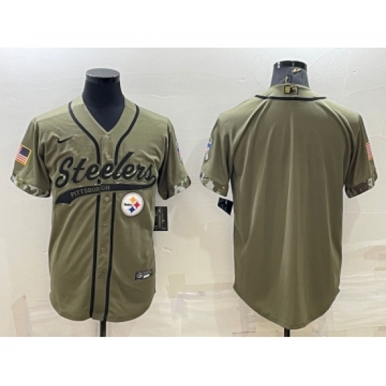 Men's Pittsburgh Steelers Blank Olive Salute to Service Cool Base Stitched Baseball Jersey - Ujersey