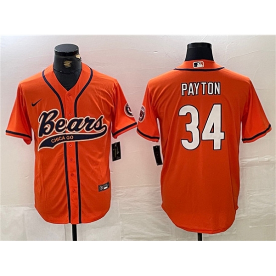Men's Chicago Bears #34 Walter Payton Orange With Cool Base Stitched Baseball Jersey - Ujersey