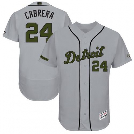 Men's Majestic Detroit Tigers #24 Miguel Cabrera Grey Memorial Day Authentic Collection Flex Base MLB Jersey