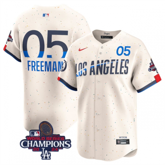 Men's Los Angeles Dodgers #5 Freddie Freeman Cream 2024 World Series Champions City Connect Limited Stitched Baseball Jersey - Ujersey