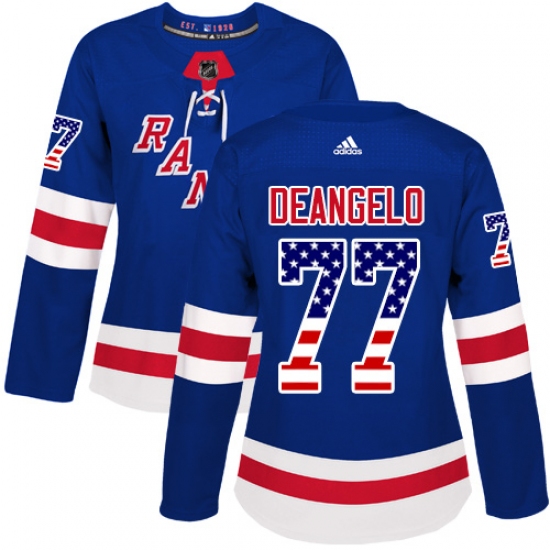 Women's Adidas New York Rangers #77 Anthony DeAngelo Authentic Royal Blue USA Flag Fashion NHL Jersey - Ujersey