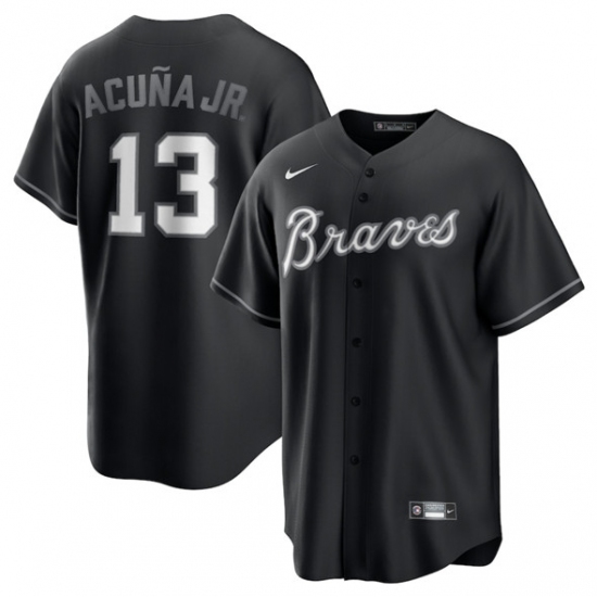 Men's Atlanta Braves #13 Ronald Acuna Jr. Black Lights Out Limited Stitched Baseball Jersey - Ujersey