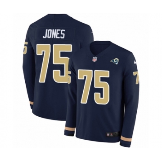 Youth Nike Los Angeles Rams #75 Deacon Jones Limited Navy Blue Therma Long Sleeve NFL Jersey - Ujersey