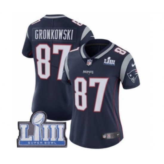 Women's Nike New England Patriots #87 Rob Gronkowski Navy Blue Team Color Vapor Untouchable Limited Player Super Bowl LIII Bound NFL Jersey - Ujersey