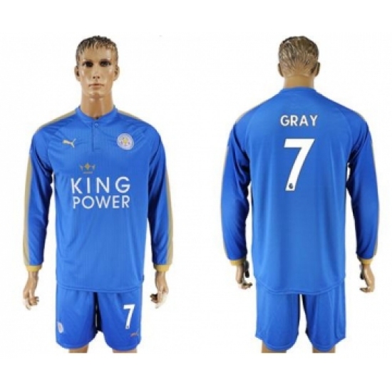 Leicester City #7 Gray Home Long Sleeves Soccer Club Jersey