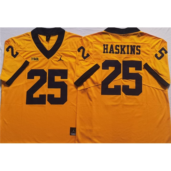 Men's Michigan Wolverines #25 HASKINS Yellow Stitched Jersey - Ujersey
